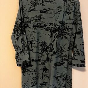 Spartina 449 navy and sky blue, beachy print, fringe hem